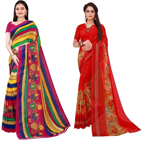 Stylish Fancy Georgette Saree With Blouse Piece Combo For Women Pack Of 2