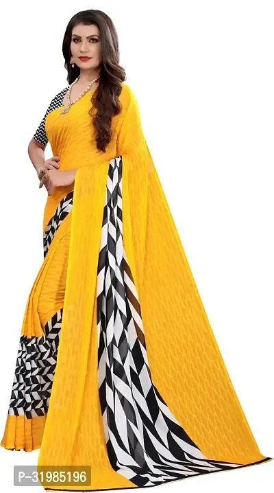 Stylish Yellow Cotton Silk Saree With Blouse Piece For Women-thumb2