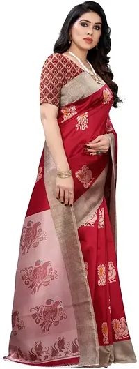 Stylish Red Cotton Silk Saree With Blouse Piece For Women-thumb2