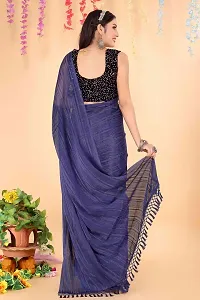 Stylish Navy Blue Chiffon Saree With Blouse Piece For Women-thumb2