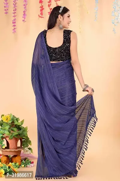 Stylish Navy Blue Chiffon Saree With Blouse Piece For Women-thumb3