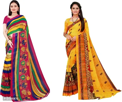 Stylish Georgette Multicoloured Printed Saree With Blouse Piece For Women Pack Of 2-thumb0