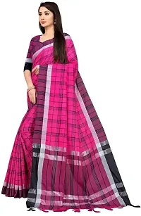 Stylish Art Silk Pink Checked Saree with Blouse piece For Women-thumb1