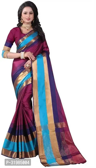 Stylish Multicoloured Cotton Silk Saree With Blouse Piece For Women-thumb0