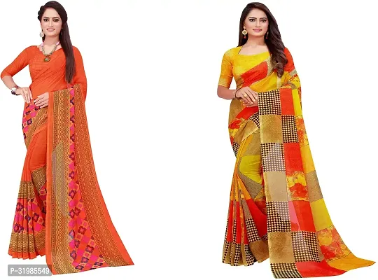 Stylish Multicoloured Georgette Saree With Blouse Piece For Women Pack Of 2