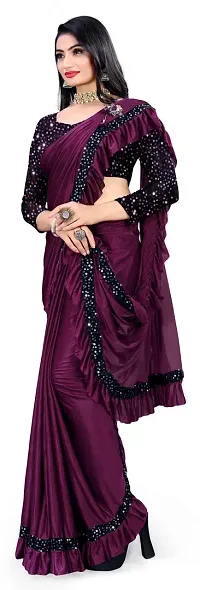 Stylish Wine Net Saree With Blouse Piece For Women-thumb2