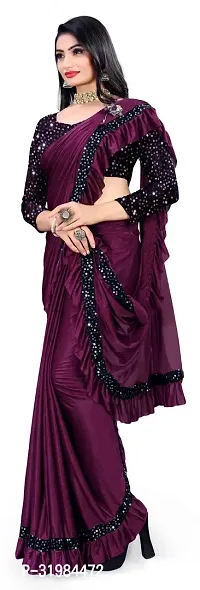 Stylish Wine Net Saree With Blouse Piece For Women-thumb3