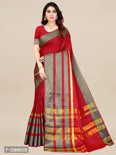 Stylish Art Silk Red Self Pattern Saree with Blouse piece For Women-thumb0