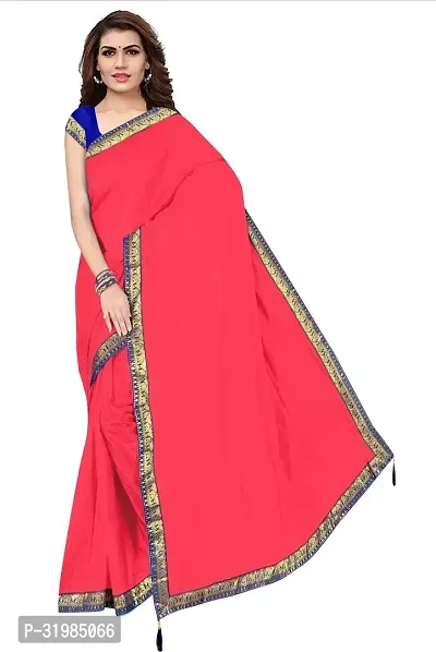 Stylish Red Cotton Silk Saree With Blouse Piece For Women-thumb5