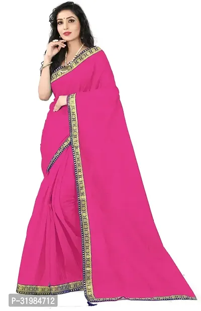 Stylish Pink Cotton Silk Saree With Blouse Piece For Women-thumb0