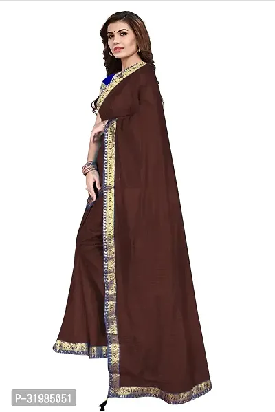 Stylish Brown Cotton Silk Saree With Blouse Piece For Women-thumb3