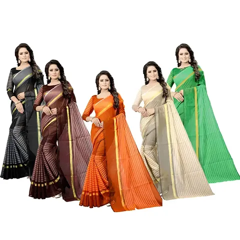 Women Silk Striped Daily Wear Saree With Blouse