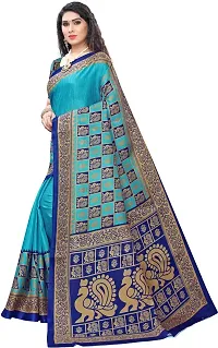 Stylish Blue Cotton Silk Saree With Blouse Piece For Women-thumb1