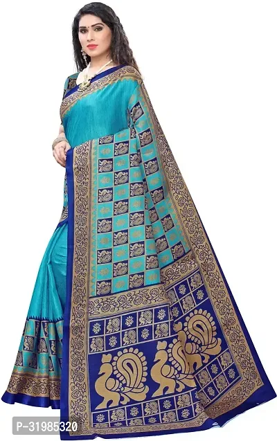 Stylish Blue Cotton Silk Saree With Blouse Piece For Women-thumb2