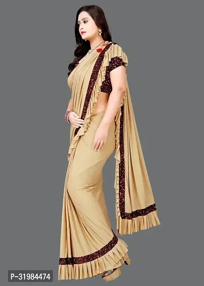 Stylish Beige Net Saree With Blouse Piece For Women-thumb2