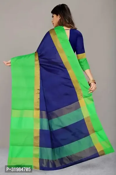 Stylish Blue Cotton Silk Saree With Blouse Piece For Women-thumb3