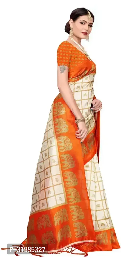 Stylish White Cotton Silk Saree With Blouse Piece For Women-thumb3