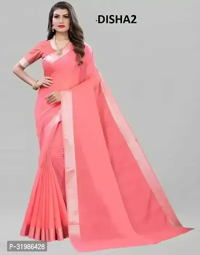 Stylish Pink Cotton Silk Saree With Blouse Piece For Women-thumb0