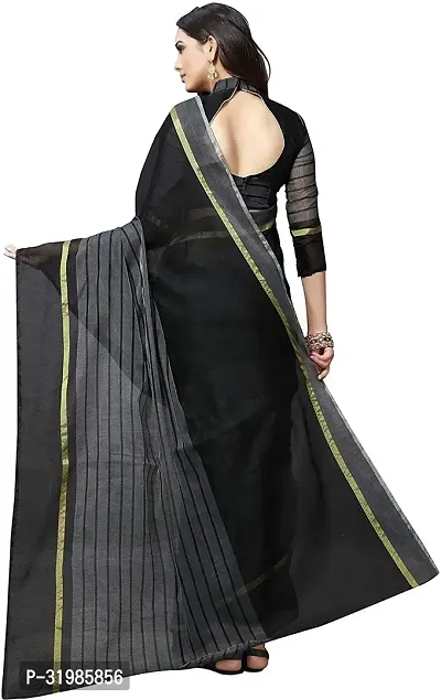 Stylish Black Cotton Silk Saree With Blouse Piece For Women-thumb2