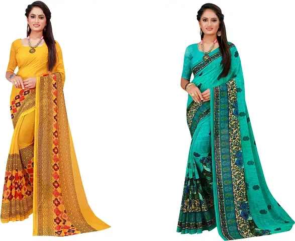 Stylish Fancy Georgette Saree With Blouse Piece Combo For Women Pack Of 2