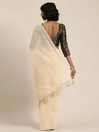 Stylish Cream Cotton Silk Saree With Blouse Piece For Women-thumb2