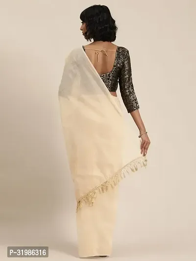 Stylish Cream Cotton Silk Saree With Blouse Piece For Women-thumb3