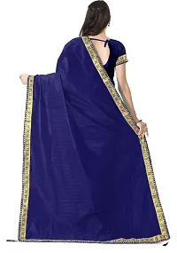 Stylish Navy Blue Cotton Silk Saree With Blouse Piece For Women-thumb1