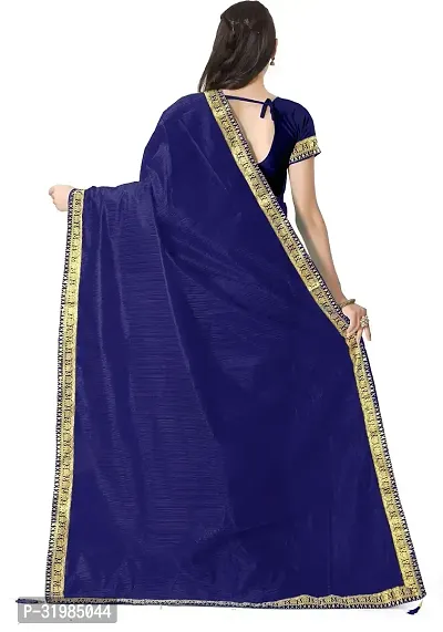 Stylish Navy Blue Cotton Silk Saree With Blouse Piece For Women-thumb2