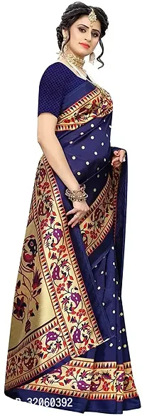 Stylish Art Silk Navy Blue Woven Design Saree with Blouse piece For Women-thumb4