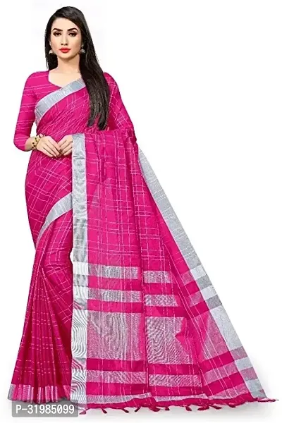 Stylish Pink Cotton Silk Saree With Blouse Piece For Women-thumb0