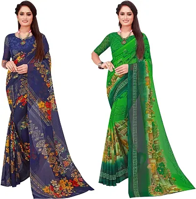 Stylish Fancy Georgette Saree With Blouse Piece Combo For Women Pack Of 2