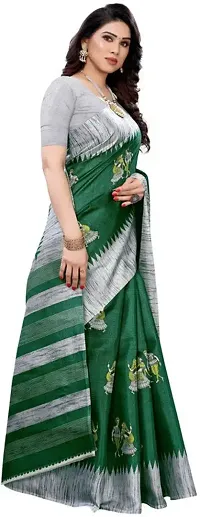 Stylish Green Cotton Silk Saree With Blouse Piece For Women-thumb2