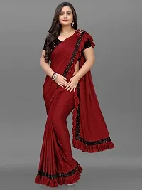 Stylish Maroon Net Saree With Blouse Piece For Women-thumb4