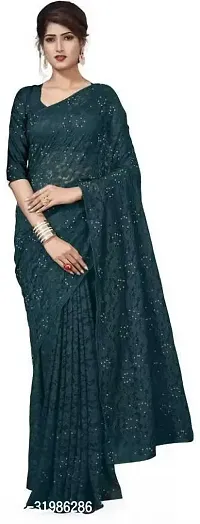 Stylish Green Net Saree With Blouse Piece For Women-thumb0