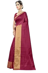 Stylish Maroon Cotton Silk Saree With Blouse Piece For Women-thumb1