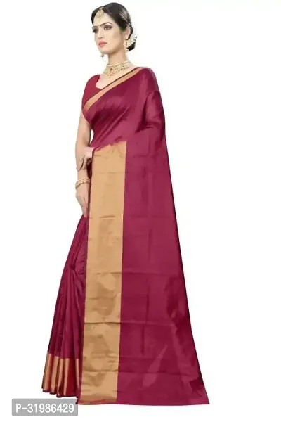 Stylish Maroon Cotton Silk Saree With Blouse Piece For Women-thumb2