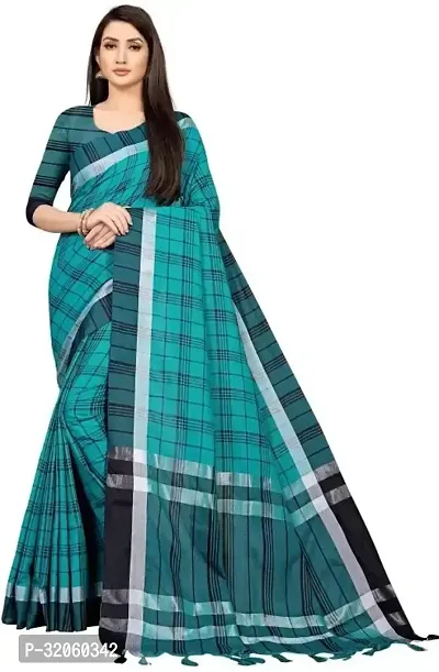 Stylish Art Silk Blue Checked Saree with Blouse piece For Women-thumb0