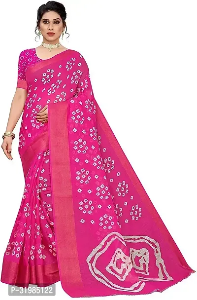 Stylish Pink Cotton Silk Saree With Blouse Piece For Women-thumb0