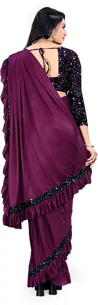 Stylish Wine Net Saree With Blouse Piece For Women-thumb3