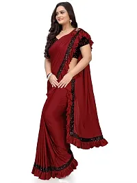 Stylish Maroon Net Saree With Blouse Piece For Women-thumb2