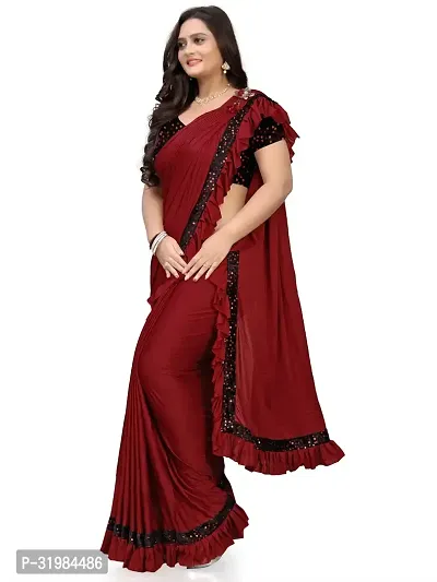 Stylish Maroon Net Saree With Blouse Piece For Women-thumb3