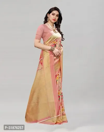 Stylish Peach Cotton Silk Saree With Blouse Piece For Women-thumb3