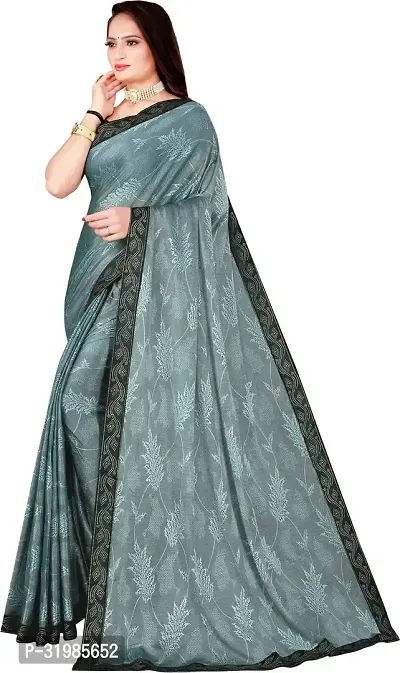 Stylish Grey Lycra Saree With Blouse Piece For Women-thumb2