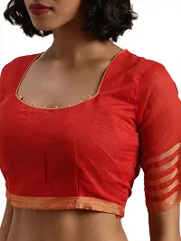 Stylish Red Cotton Silk Saree With Blouse Piece For Women-thumb3