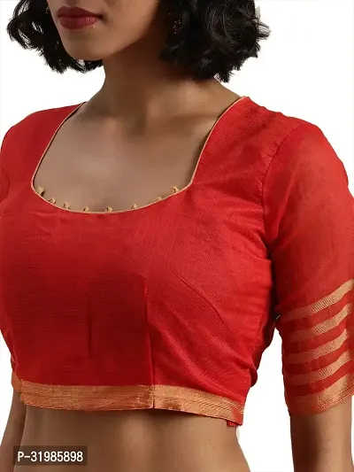 Stylish Red Cotton Silk Saree With Blouse Piece For Women-thumb4