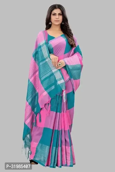 Stylish Multicoloured Cotton Silk Saree With Blouse Piece For Women-thumb2