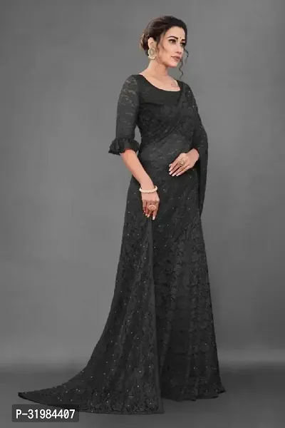 Stylish Black Net Saree With Blouse Piece For Women-thumb5