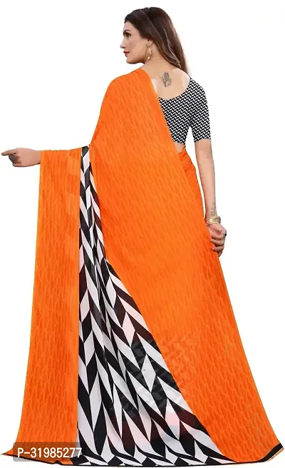 Stylish Orange Cotton Silk Saree With Blouse Piece For Women-thumb4