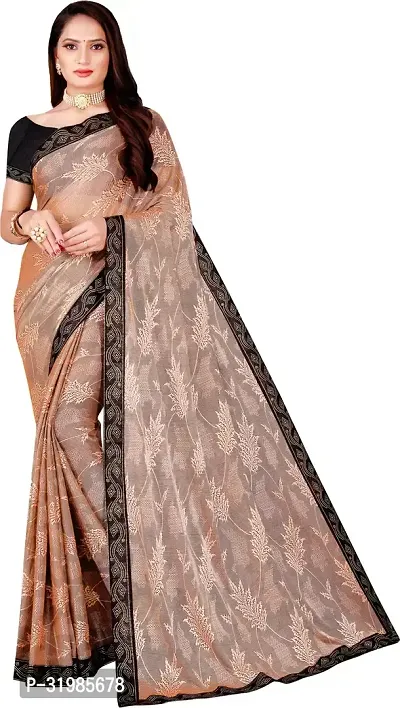 Stylish Peach Lycra Saree With Blouse Piece For Women-thumb0