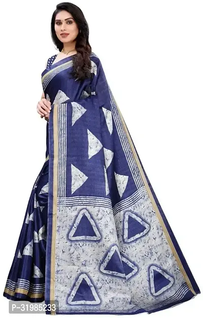 Stylish Navy Blue Cotton Silk Saree With Blouse Piece For Women-thumb2